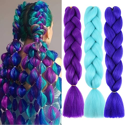 3-Pack Colored Braiding Hair 24" M9 Purple/Blue/Aqua