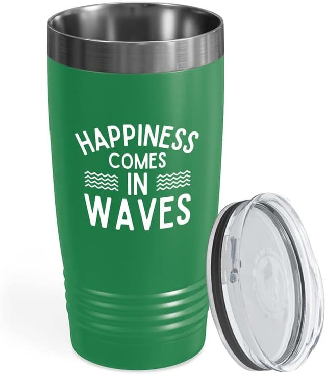Surfing Green Edition Vaso de 20 onzas – Viene en olas – Regalos para entusiastas del surf, deportes acuáticos, tabla de surf, atletismo,