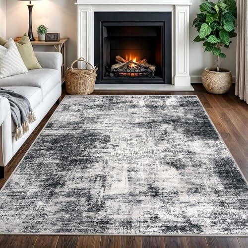 Tapis design moderne abstrait noir et blanc rectangulaire de qualité - 2
