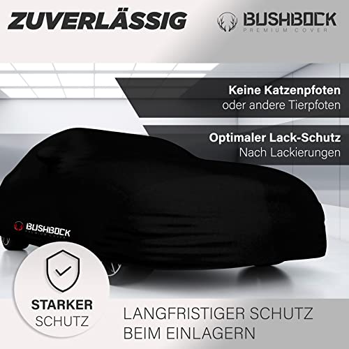 BUSHBOCK® Premium Autoabdeckung Indoor - Satin Schutzhülle Stoff - Abdeckplane Autoplane Autogarage Innenbereich - 2 Farben, 4 Größen (Schwarz, M)