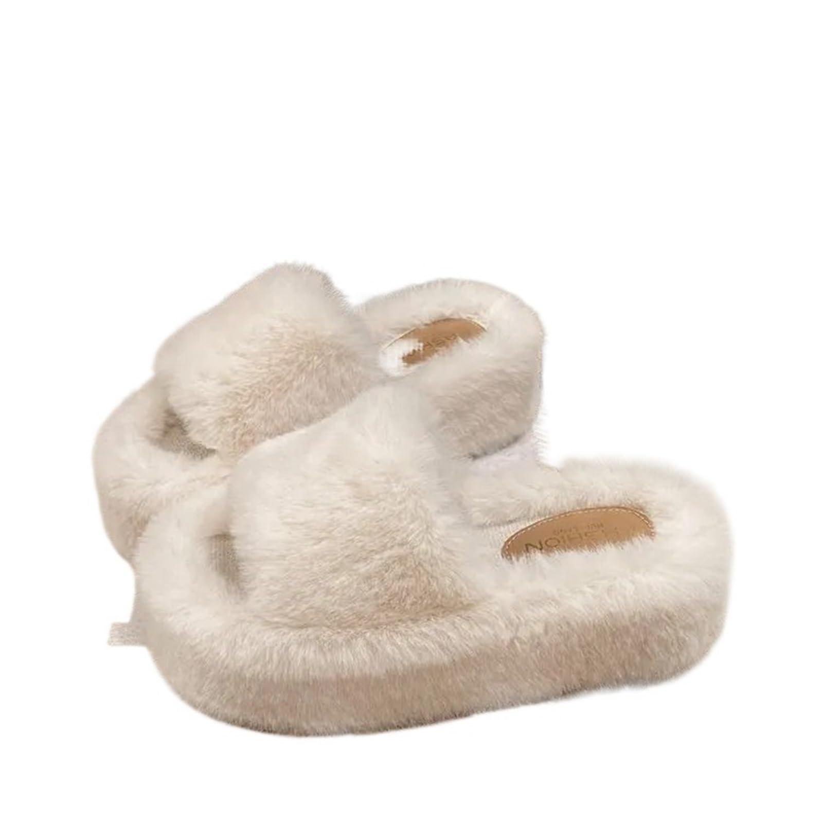 RRYPBOVG Cotton Slippers Sandals Woman Platform Plush Fluffy Furry Slippers Ladies Winter Warm Cute Soft Home Indoor House Bridal Slipper(Beige,38)