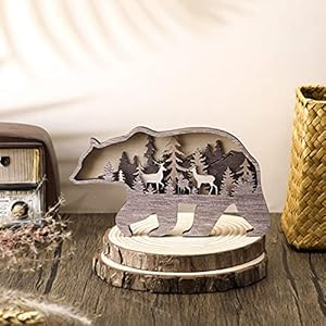 Honoson forest animal rustic wall art decor wooden farmhouse wall decoration wooden animal decor wood forest and mountain ornaments for cabin bedroom living room decorbrownbear style  urban country home decor