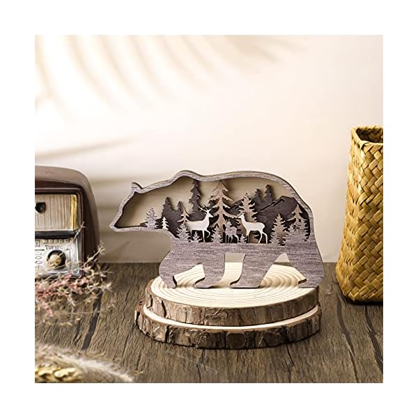 Honoson forest animal rustic wall art decor wooden farmhouse wall decoration wooden animal decor wood forest and mountain ornaments for cabin bedroom living room decorbrownbear style  urban country home decor