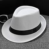 Matériel: Polyester MYLPDZSW Xingyue Aile Chapeaux de Chapeau et de Cow-Boy, Unisexe Summer Fedora Straw Sun Hat Panama Trilby Crushable Mens Lady Pliable Voyage avec Ceinture Noire (Couleur : Bianco)