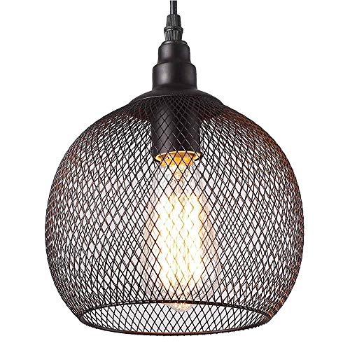 Mengjay Lustre Industriel Rétro Luminaires Intérieur, Éclairage de Plafond en Maille Métallique à Cage en Fer de Fil noir, Suspensions Lampes E27...
