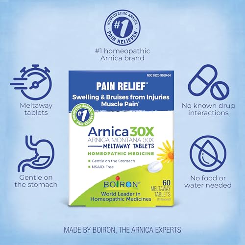 Image of Boiron Arnica 30X Tablets for Pain Relief from Muscle Pain, Joint Soreness, Swelling from Injury or Bruises - 60 Count