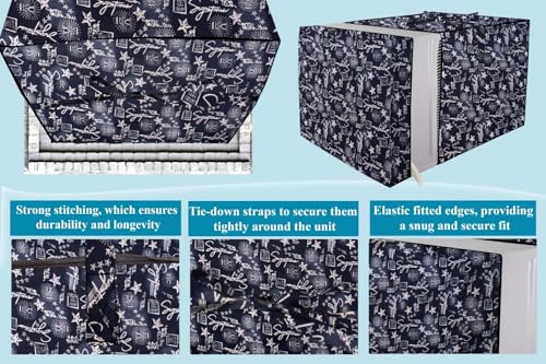 Image of The Furnishing Tree Elastic fit waterproof Polyester window ac cover suitable for Croma 1.5 Ton, Dustproof cover for inner and outer section, In CM: (55.88x71.12x45.72), Self Pattern Blue