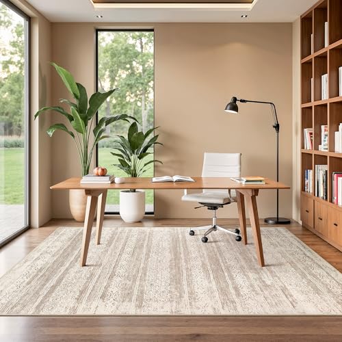 Neutral Brown Abstract Washable Rug