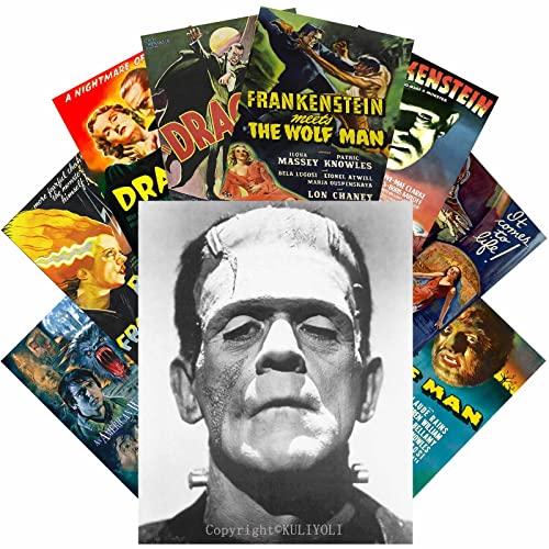 9Pcs Classic Horror Movie Poster Wall Collage Kit Retro Thriller Film Prints Home Theater Bar Man Cave Wall Decor 8" X 10" Unframed #TOP9