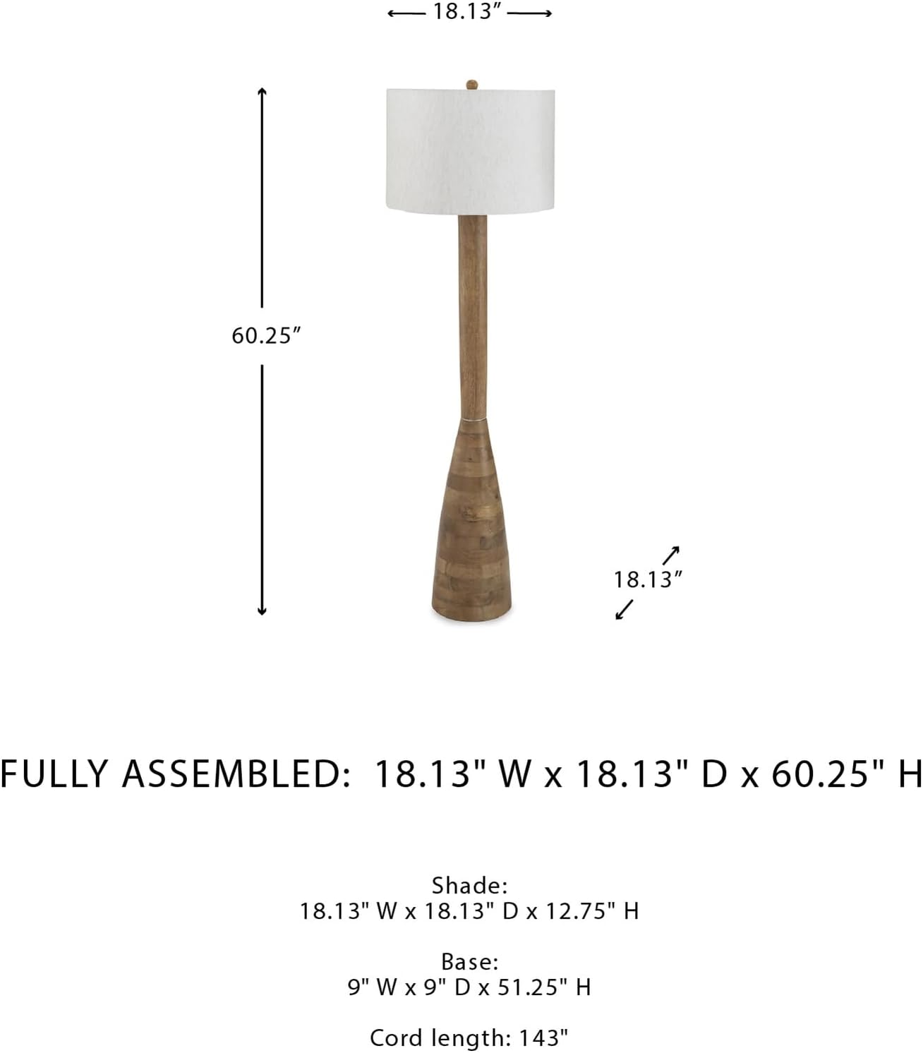 Signature Design by Ashley Ailsa Farmhouse Floor Lamp with 3-Way Switch and Drum Shade, Light Brown