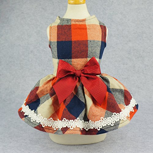 Fitwarm Christmas Elegant Lace Plaid Dog Dress for Pet Clothes Shirts Apparel, Small - Image 2
