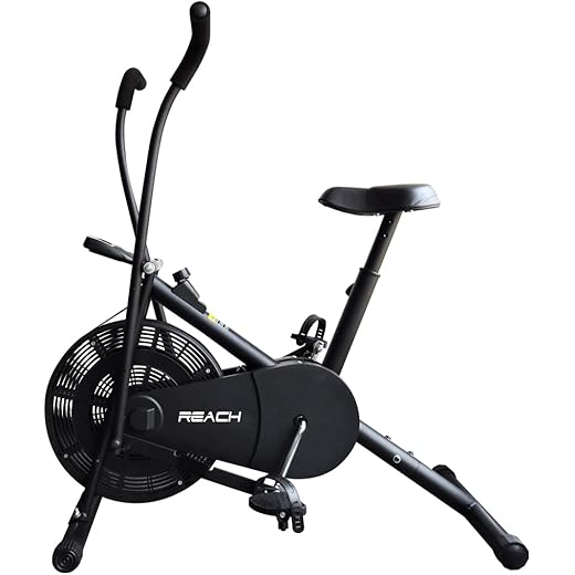 Reach AB 110 Upright Air Bike with Moving/Stationary Handle | Adjustable Resistance with Cushioned Seat | Max User Weight 110 Kg | Exercise Fitness Cycle | Cardio Equipment Machine | Home Gym Workout