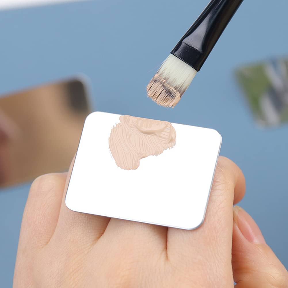 2 piezas de paleta cuadrada de acero inoxidable, mini anillo, paleta de maquillaje, herramientas de pintura de desenfoque de uñas, arte de uñas, se puede utilizar para sombra de ojos, mezcla de 2