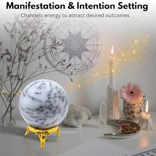Image of Certified Dendrite Opal Crystal Ball for Meditation - Premium Crystal Vastu Items for Home and Feng Shui Items for Good Luck - Ideal for Pooja Supplies and Spiritual Practices (1.5 inch Inch)