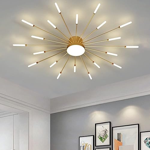 Miniatura 7 de Liudefa Lámpara de techo LED de 42 pulgadas, 20 luces de techo modernas, lámpara de techo empotrada, iluminación de interior dorada para sala de