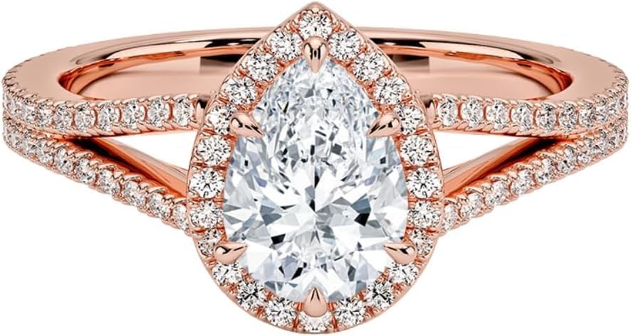 1–5 Carat Pear Cut IGI Certified Lab Grown Diamond Ring 10K 14K 18K Solid Gold & 925 Sterling Silver Split Shank Engagement Ring Wedding Valentine Gift For Women (E-F Color, VVS1-VVS2 Clarity)