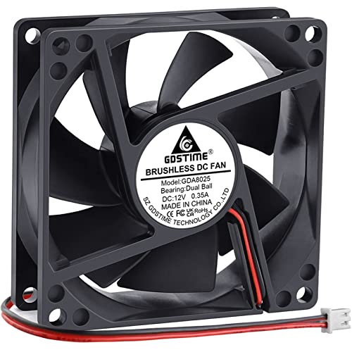 GDSTIME 4500RPM 8cm 80mm x 80mm x 25mm 12v Big Airflow High Speed Dual Ball Bearing Brushless DC Cooling Fan 2 Pin