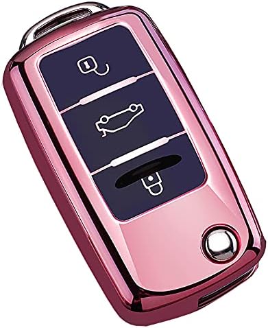 Key Fob Cover for VW, Premium Soft TPU Full Protection Key Fob Case for VW Jetta Golf Polo MK6 Passat Tiguan Beetle Key Cover (Pink) image 5
