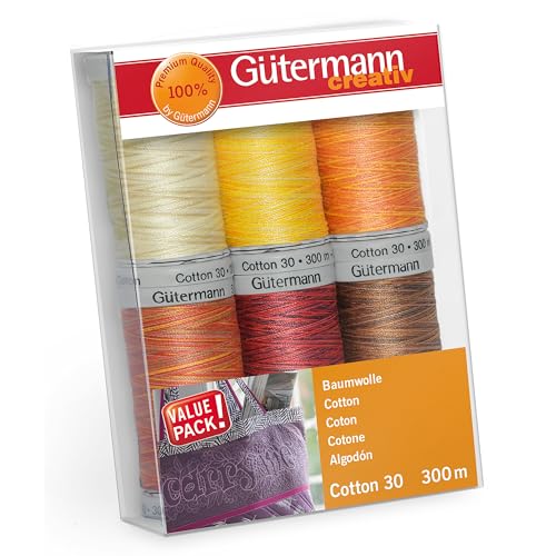Set de hilo de algodón natural multicolor No.30 Gütermann 6 x 300 m miniatura 1