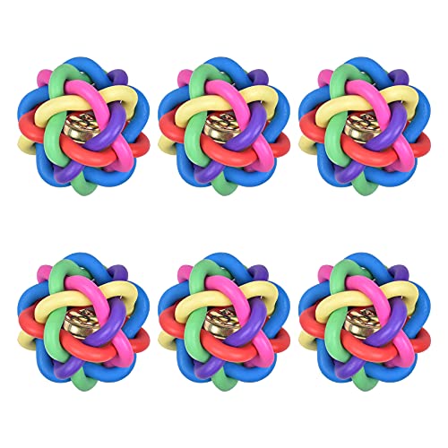 Lot de 6 balles rebondissantes colorées en caoutchouc avec clochette pour animal domestique, jouet à mâcher anti-morsure pour chien et chat Cover