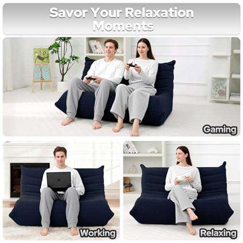 Image of HABUTWAY Bean Bag Chairs Fireside Lazy Floor Sofa,2 Seater,Navy Blue