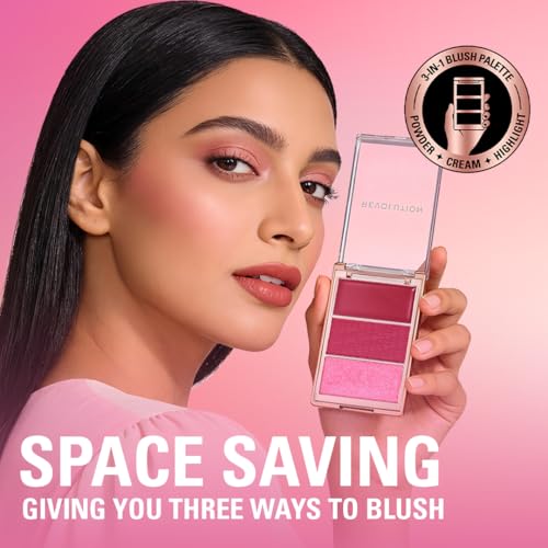 Image of Revolution Blush Icon Palette, Cream & Pressed Powder Blusher, Highly Pigmented, Face Palette, Vegan & Cruelty-Free, 3 Shades, My Cherry Truth, 9.8gm