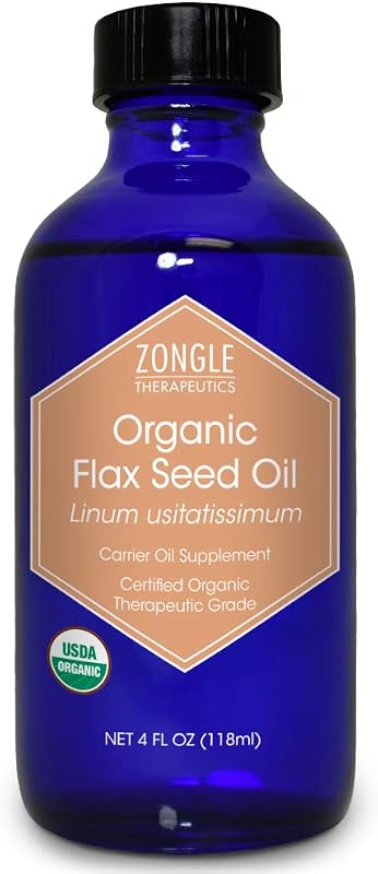 Óleo de linhaça orgânico Zongle Therapeutics, prensado a frio, frasco de vidro com conta-gotas, 120 mL