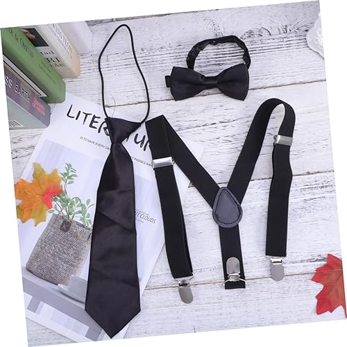 3Pcs Suspenders Set with Bow Tie and Necktie Solid Color Elastic Strap Braces for Boys and Comfortable and Stylish Accessories for Formal Occasions2