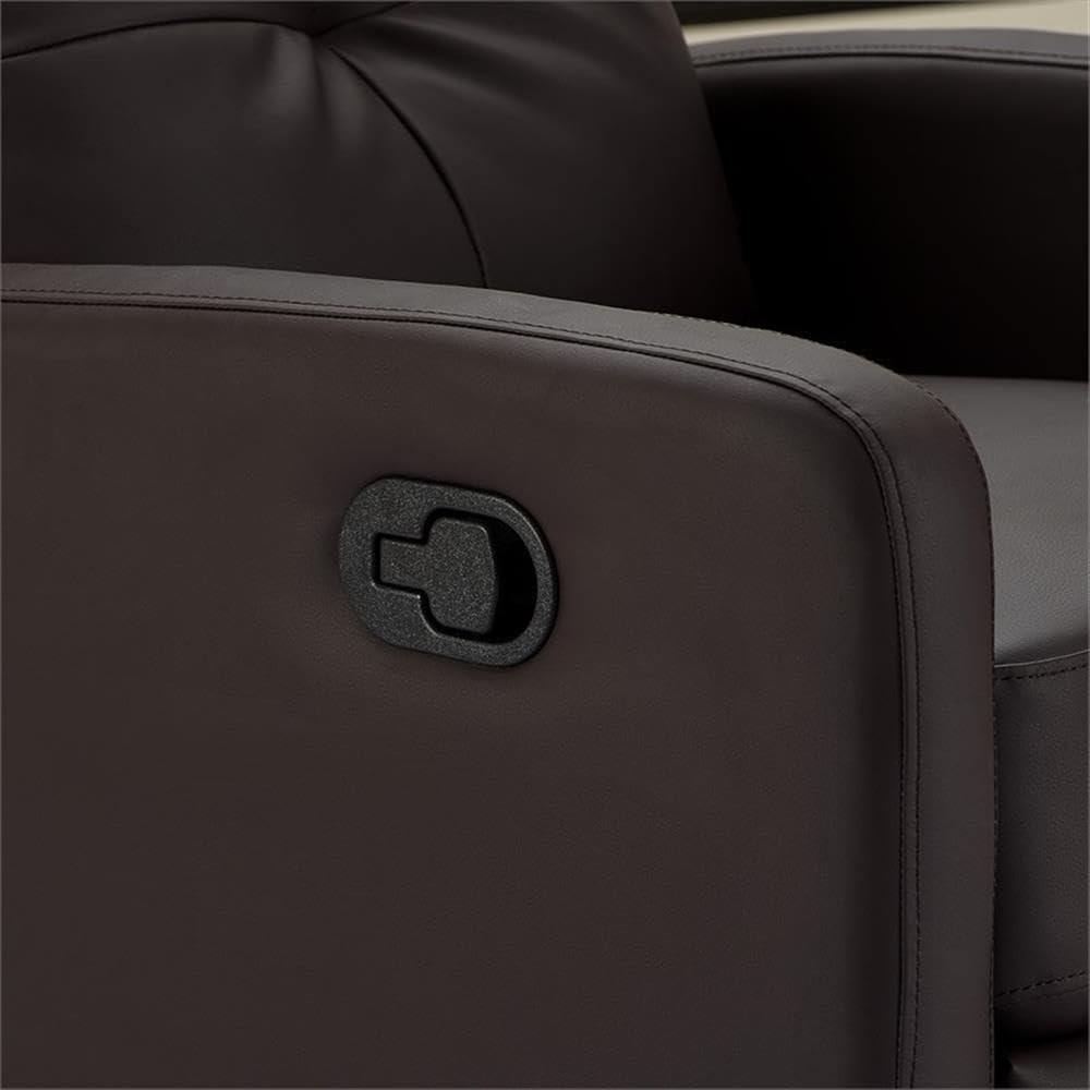 Pemberly Row Modern Leather Recliner Chair, Dark Brown Finish, Bonded Leather Upholstery, Tufted Back, Padded Arms, Easy Tab Pull Reclining Motion, Living Room or Family Room Seating, 250 lb Capacity