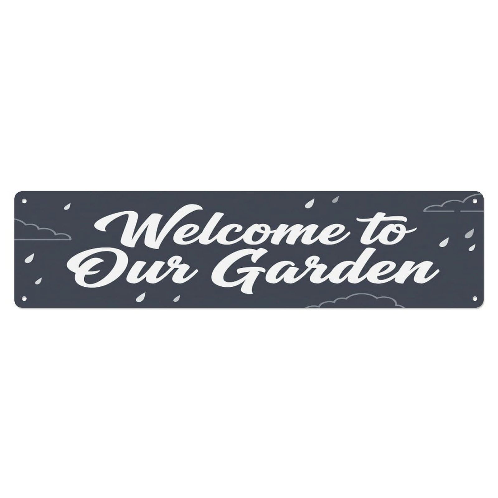 Vintage Welcome to Our Garden Storm Gray Metal Tin Sign