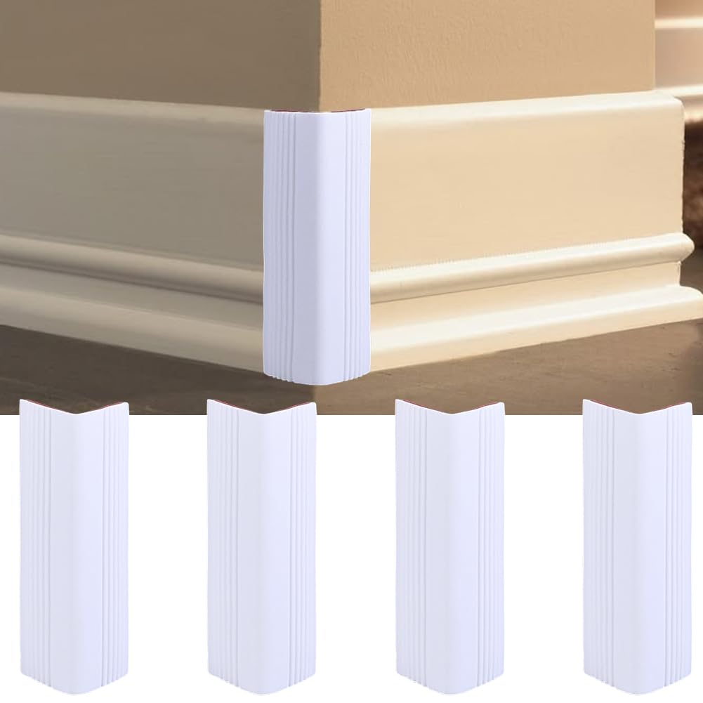 CRASPIRE 4Pcs Baseboard Corners Blocks White Self Adhesive Rubber