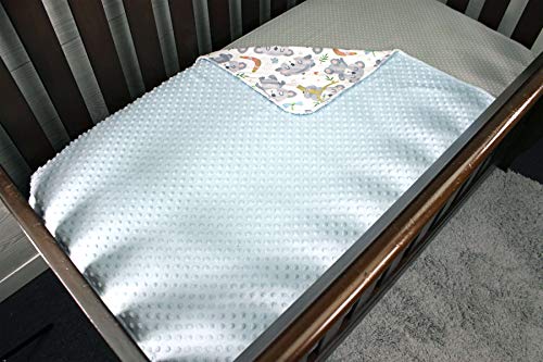 Top Tots Baby Blanket - Baby Koala Bears & Butterflies With Light Blue Minky Dot #TOP2
