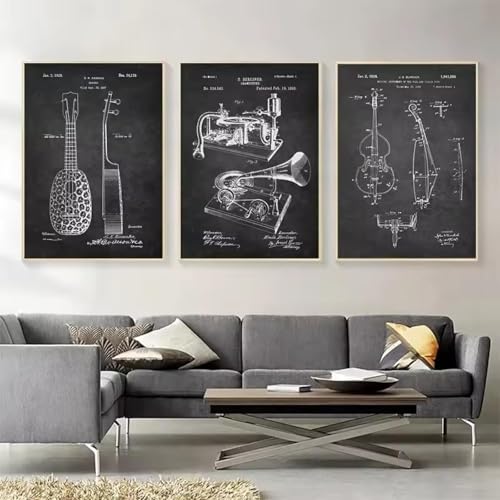 Tableau Toile Saxophone et Violon Noir et Blanc - Décoration Murale Vintage Salon et Studio Musique