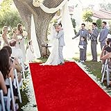 ROMANKAS Aisle Runners for Weddings Red Carpet Runner for Party 5X15FT Velvet Runner Wedding Aisle Decoration Farmhouse Runway Rugs with Carpet Tapes Aisle Runner for Ceremony Birthday Runner Rug