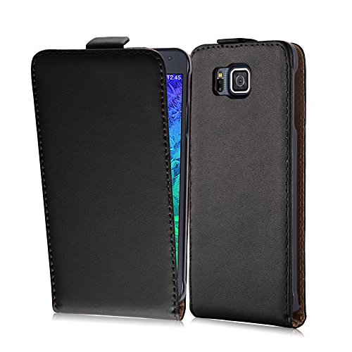 cadorabo Coque pour Samsung Galaxy Alpha en Noir DE Jais - Housse Protection en Style Flip en Similicuir Lisse - Etui Poche Folio Case Cover