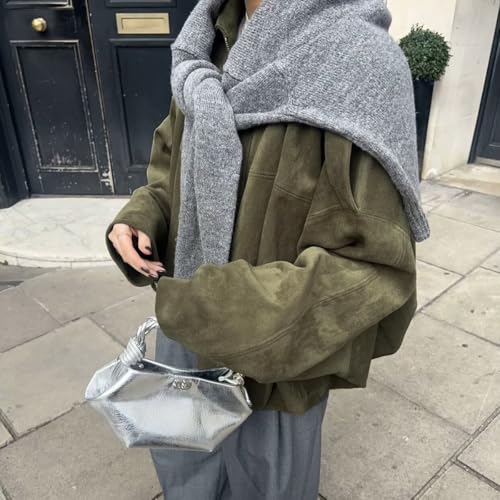 Women's Faux Suede Bomber Jacket Long Sleeve Oversized Varsity Jacket Autumn Casual Pilot Coat Streetwear Outwear3