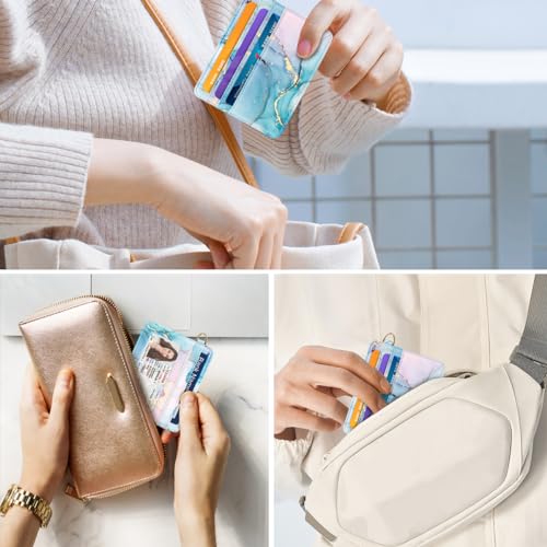 Image of Slim Minimalist Pocket Credit Card Holder Wallet Women | RFID Blocking Lightweight Thin Small Cute Card Cases, Gradient Marble