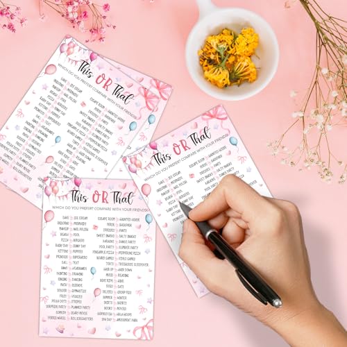 Image of Pink Slumber Party Games Card -Sleepover Stuff- Coquette Pink Bow Themed Sleepover Slumber Party Supplies- Birthday Night Games Creative Idea -This or That- 20 Game Cards