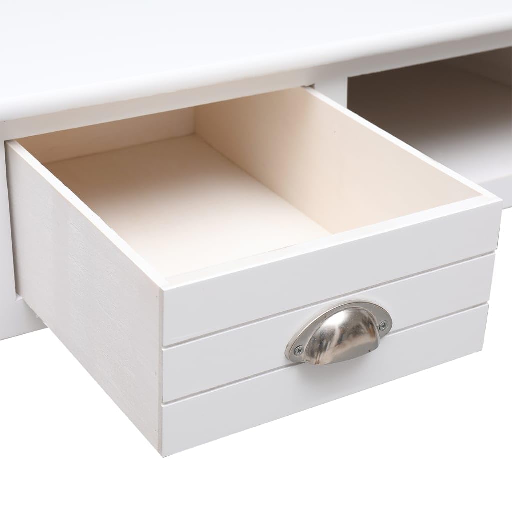 Scrivania bianca 108 x 45 x 76 cm, in legno massello Paulownia con 2 cassetti, scrivania per studio, consolle