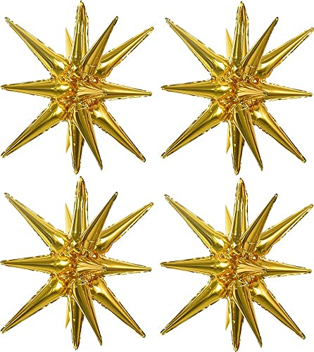 TONIFUL 4 Pcs 22inch 4D Huge Gold Star Balloons Explosion Star Mylar Foil Balloons for Party Supplies Backdrop Christmas New Year Birthday Wedding Photo Booth Ornament