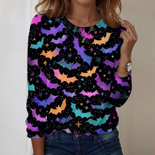 Halloween Shirts for Women Long Sleeve Plus Size Fashion Crewneck Comfortable Tshirts Halloween Costumes for Women