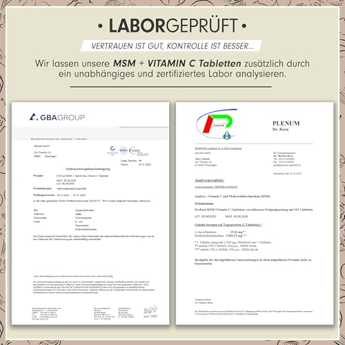 MSM 2000mg pro Tag + natürliches Vitamin C - 365 MSM Tabletten mit Methylsulfonylmethan - kompakteres MSM Pulver als bei MSM Kapseln - hochdosiert mit 1000 mg pro MSM Tab - laborgeprüft mit Zertifikat