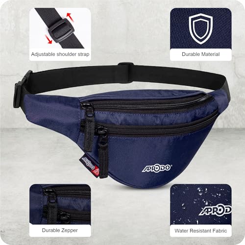 Image of Aprodo Chest & Waist Bag for Men and Women, Hands-Free Fanny Pack Bumbag with 3 Zippered Pockets, Easy Carry Phone Wallet & Cards Beltbag for Sports, Travel, Jogging, Cycling and Workout (Navy Blue)