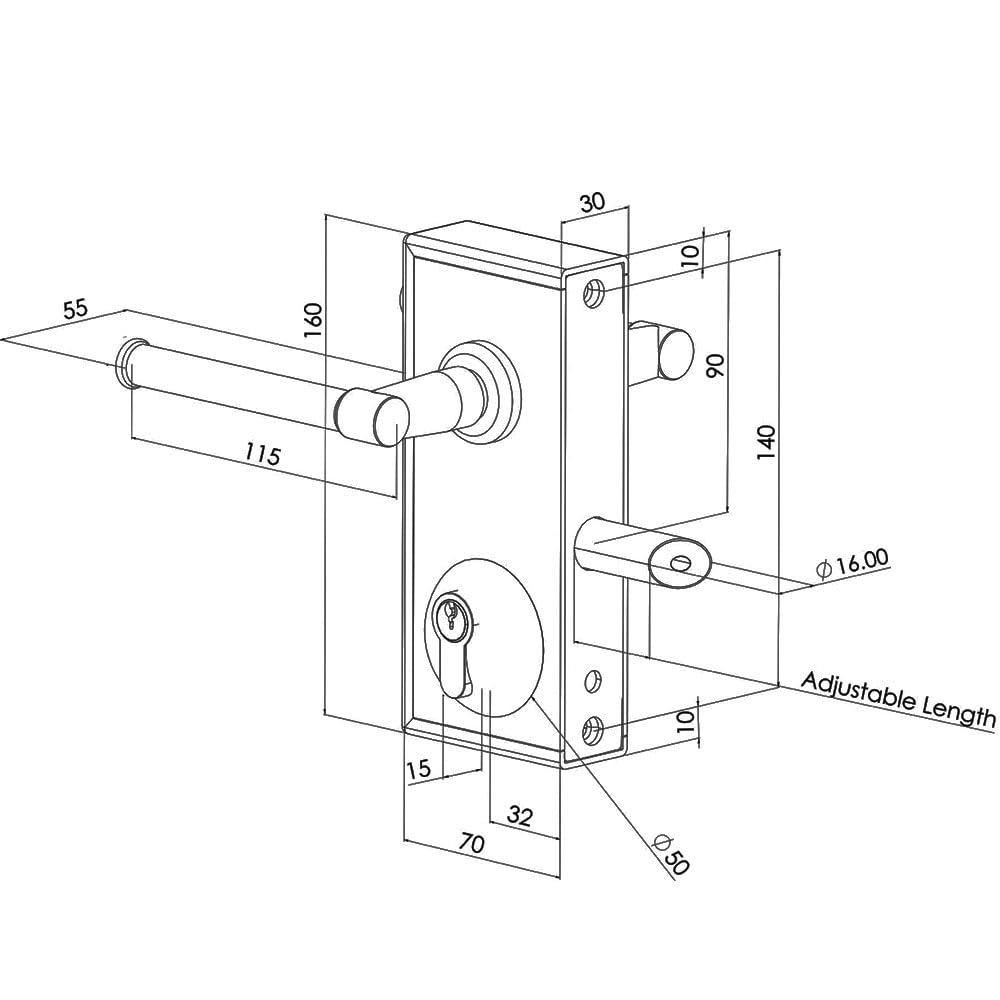 Gatemaster Superlock Latch Deadlock 40-60mm Plain, Black - Image 2