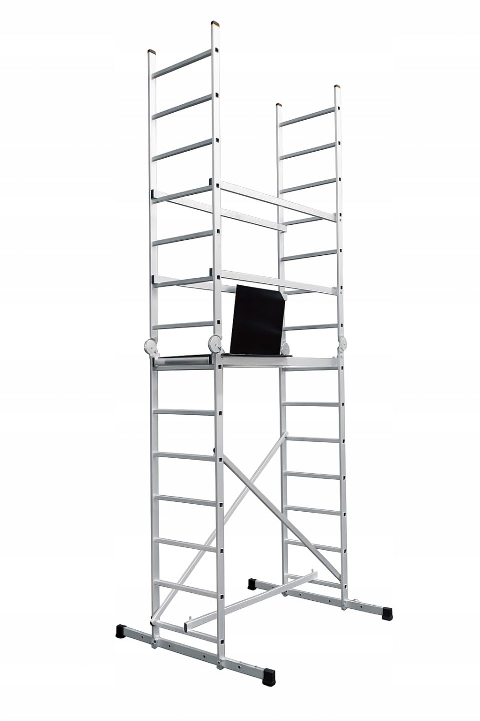 DRABEST Hector Basic – Escalera – Andamio – Escalera plegable – Escalera de aluminio – Andamio – Altura máxima de trabajo 4 m – Escalera multiusos – Escalera de tijera – Andamio – para jardín, hogar