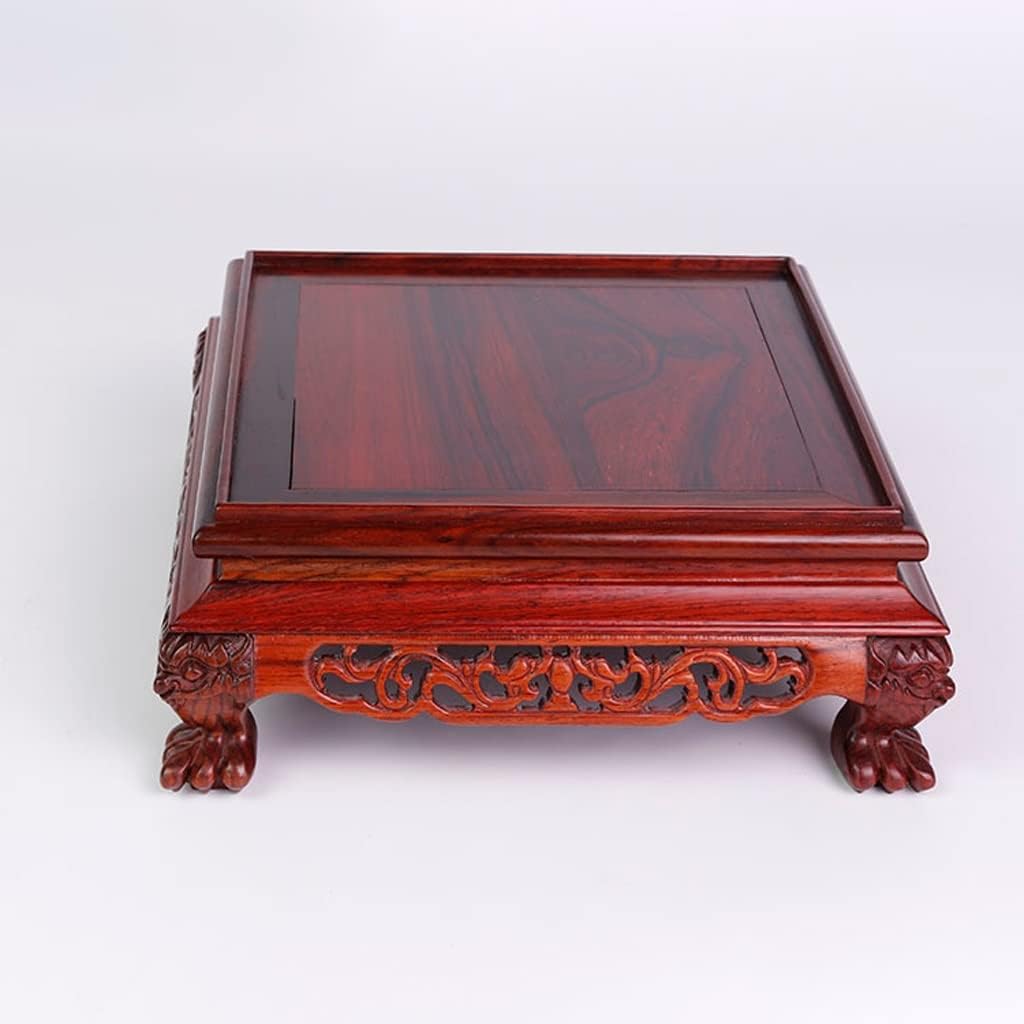 Bonsai Pedestal Vase Pedestal Stands Retro Rectangular Wooden Bottom Bracket Home Potted Plant Base Vase Base Ornaments Embossed Classical Craft Display Stand Planter Stand Plant Holder(Medium)