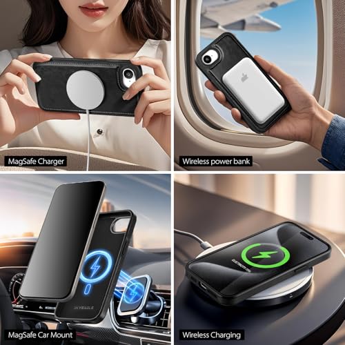 SkyEagle Compatible with MagSafe iPhone 17e / 16e Case Wallet with AirTag Holder,2 in 1 PU Leather Magnetic Detachable RFID Blocking Credit Card Holder Flip Cover Kickstand for Men Women,Black by SkyEagle - Image 2