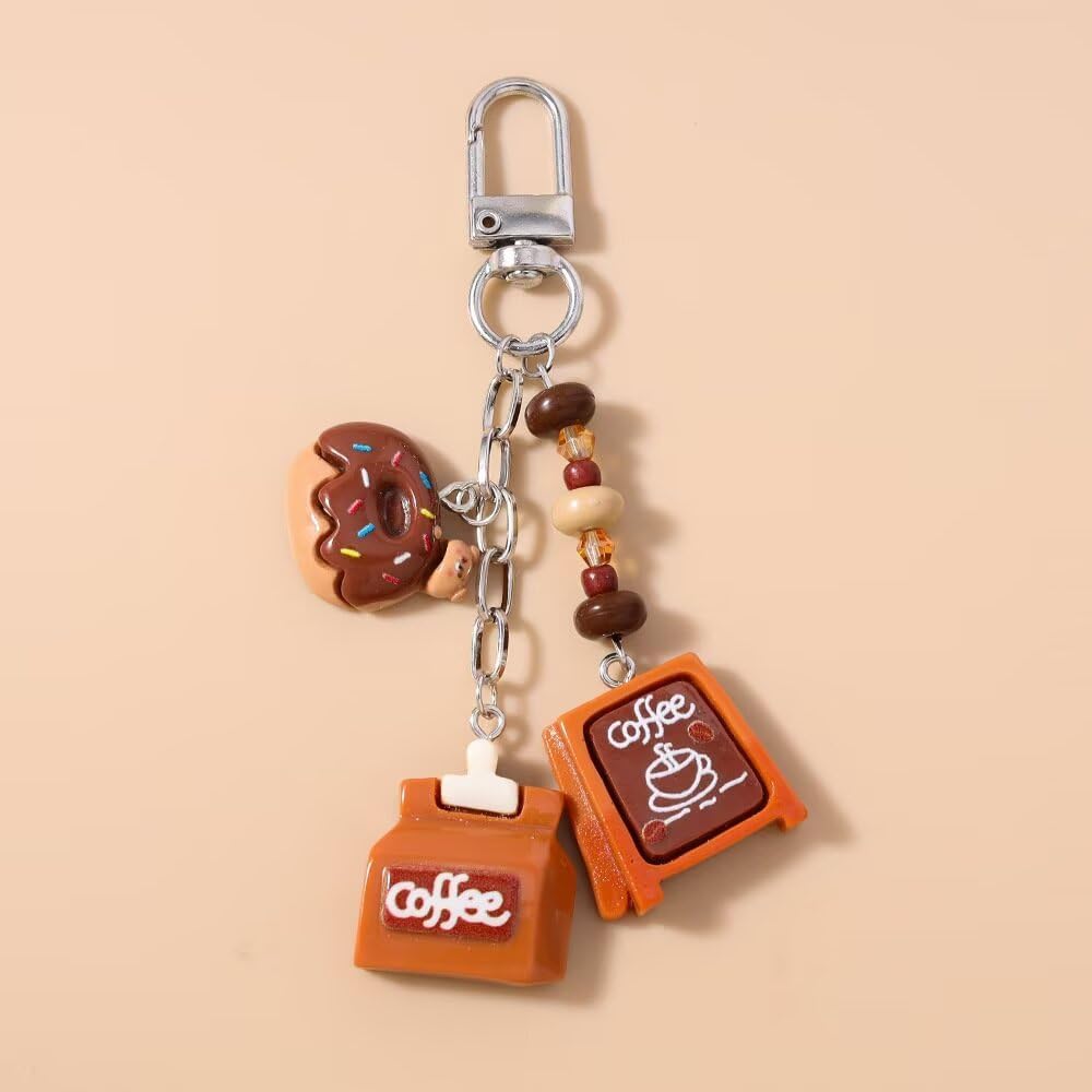 Cute Coffee Keychain for Women Fun Bread Cookies Coffee Cup Keychain Purse Charm for Handbag Bag Keys - Image 2