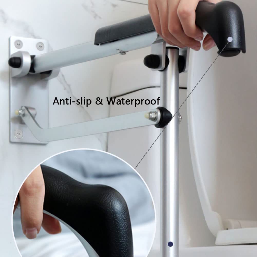 Barra De Agarre Plegable Barra De Apoyo para WC 60cm Reposabrazos con Barra De Apoyo Altura Ajustable Pasamanos De Aluminio Montado En La Pared para Ancianos Discapacitados Embarazadas