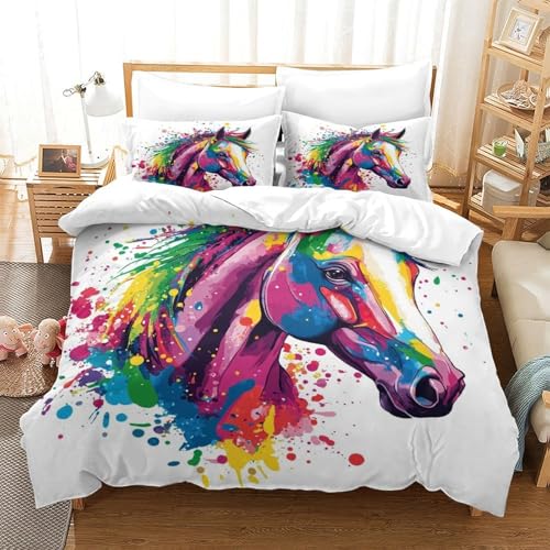 Housse de couette cheval impression 3D premium microfibre douce - 3